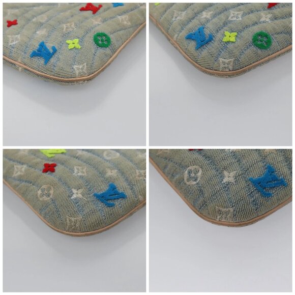 LOUIS VUITTON Monogram Denim New Wave Pochette Zip Bag Blue M67538 Auth 110431 - Picture 14 of 16